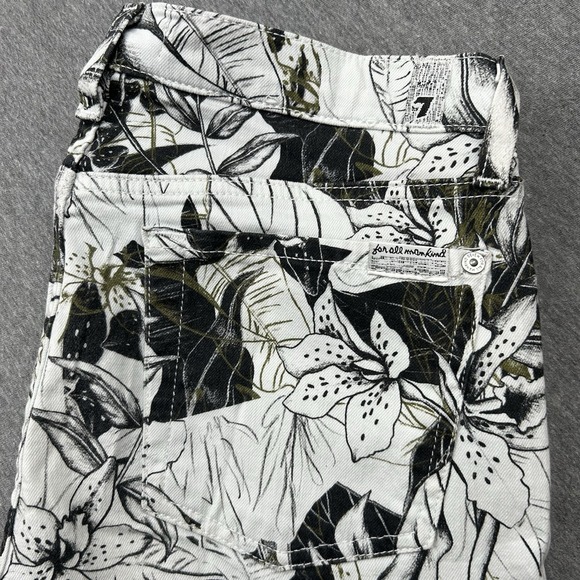 7 For All Mankind‎ Floral Skinny Jeans Women's 27 30x28 Black White Mid Rise - Picture 2 of 16
